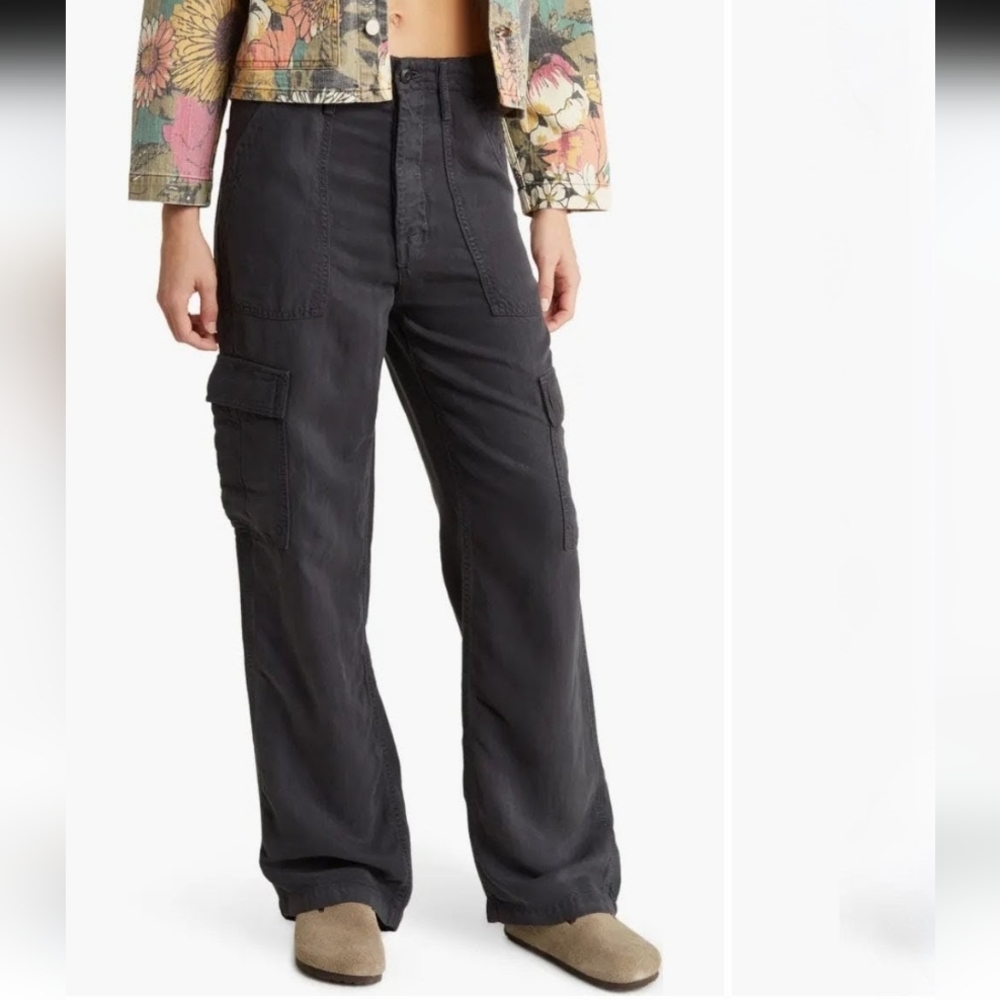 Mother The Private Sneak High Waist Wide Leg Cargo Pants Size 29 Linen Blend